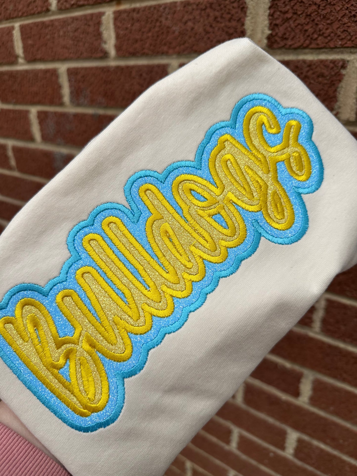 Double Stacked Glitter Mascot BULLDOGS (BLUE AND GOLD)- IVORY