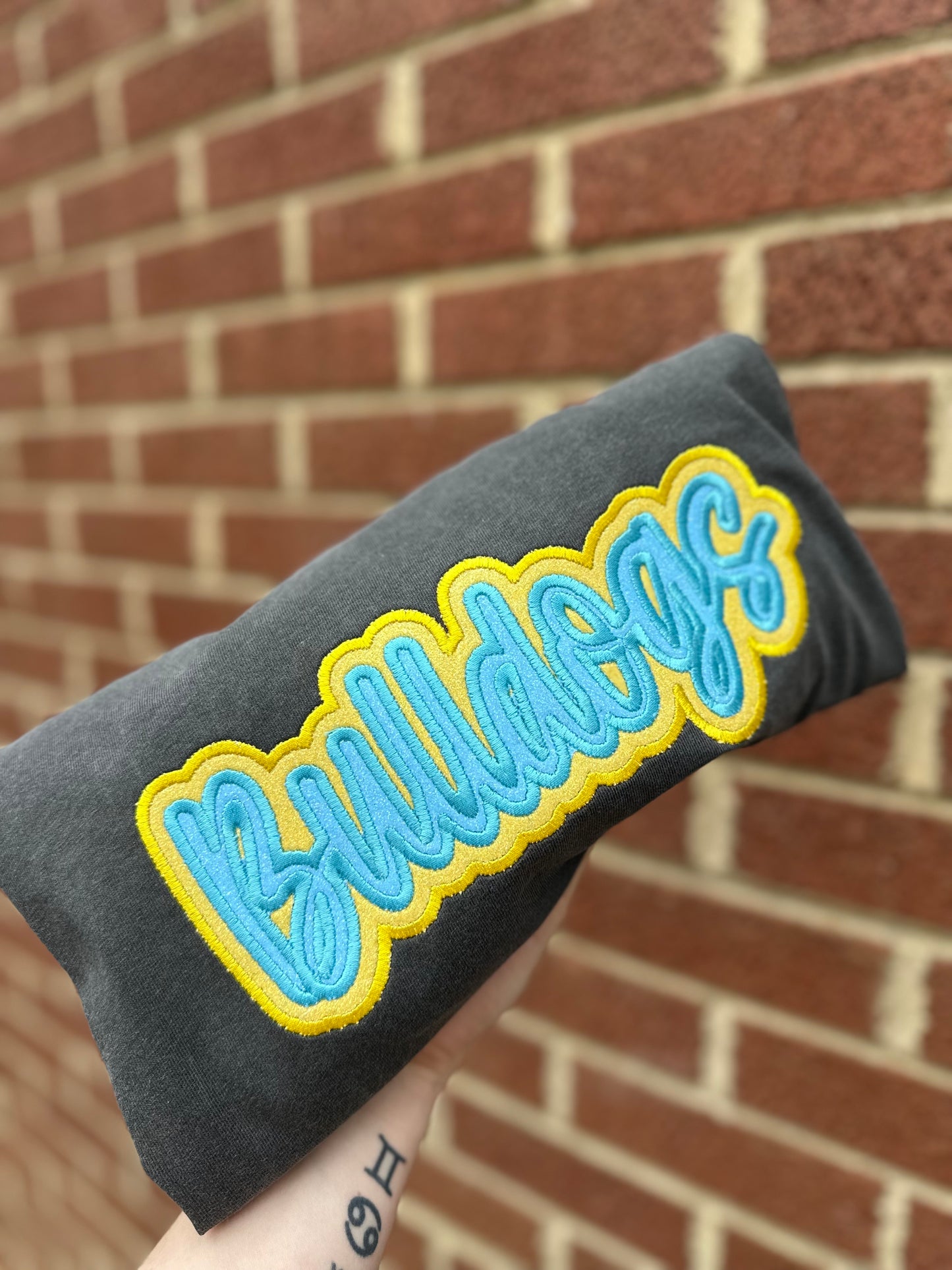 Double Stacked Glitter Mascot BULLDOGS (BLUE AND GOLD)- PEPPER