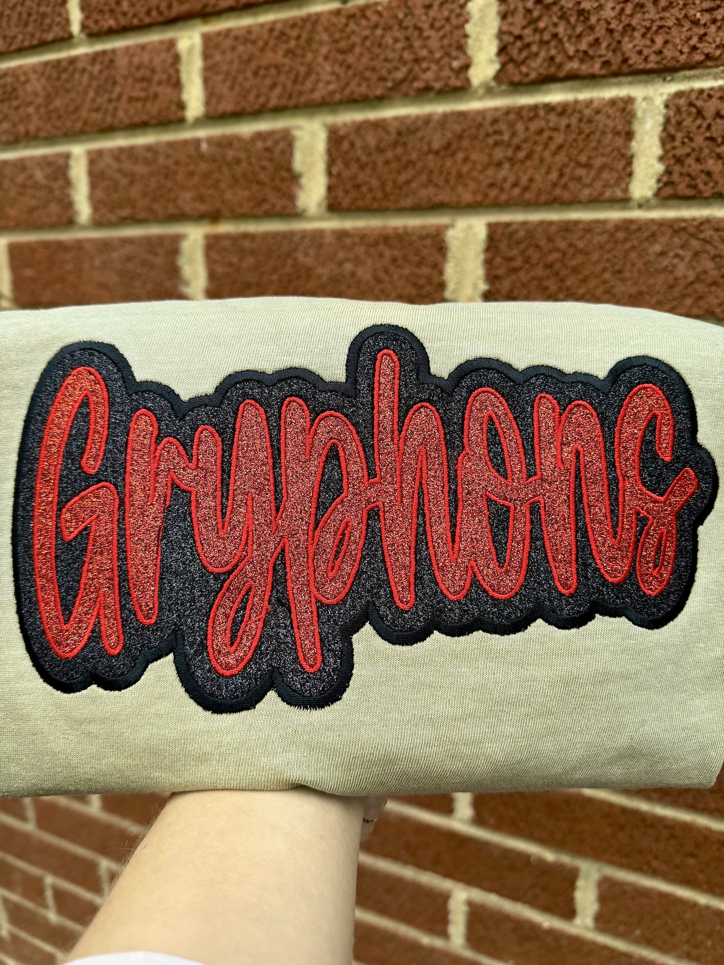 DOUBLE STACKED GLITTER MASCOT GRYPHONS (MAROON AND GOLD) TAN