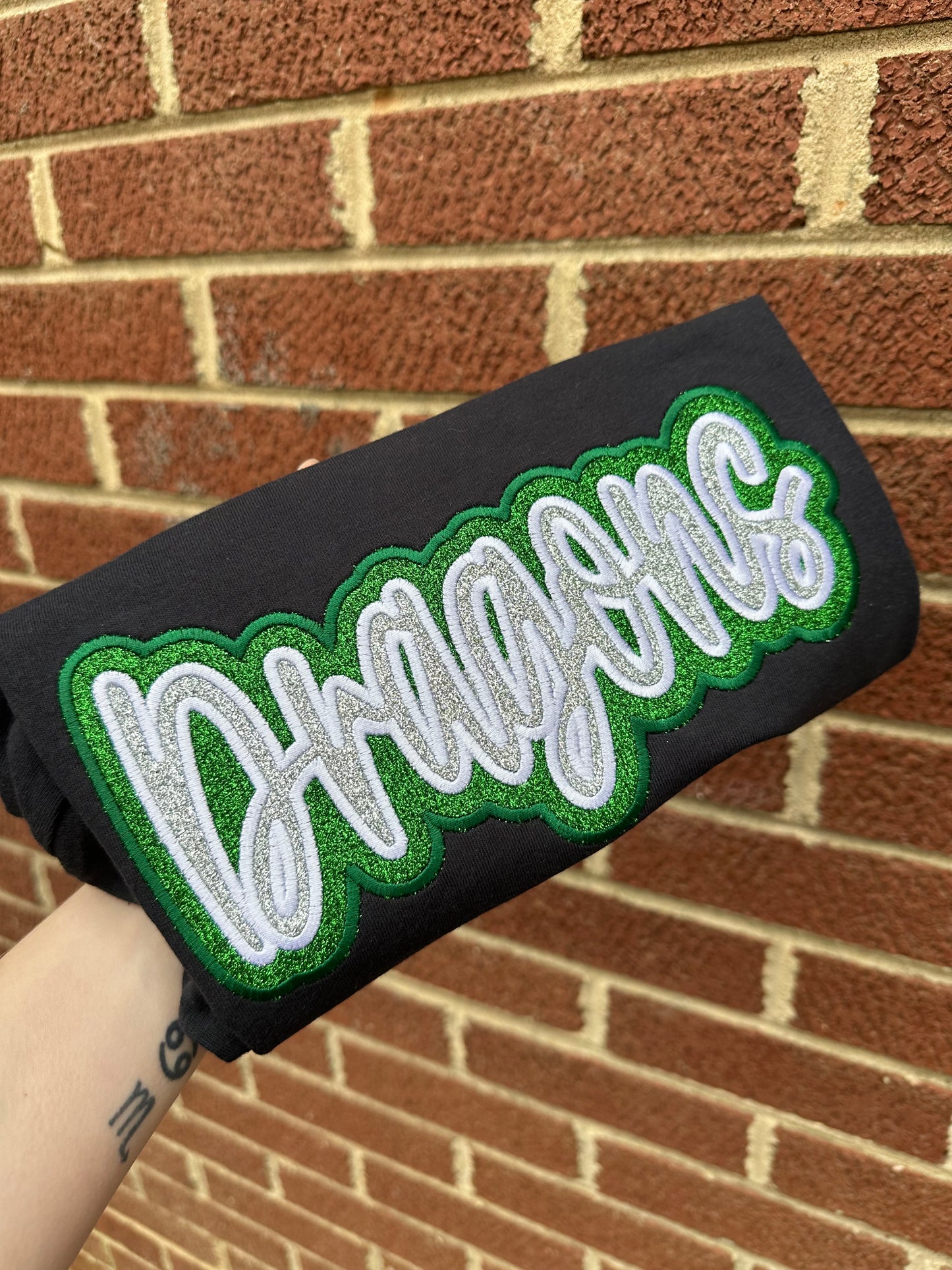 DOUBLE STACKED GLITTER MASCOT DRAGONS (GREEN AND BLACK)- BLACK