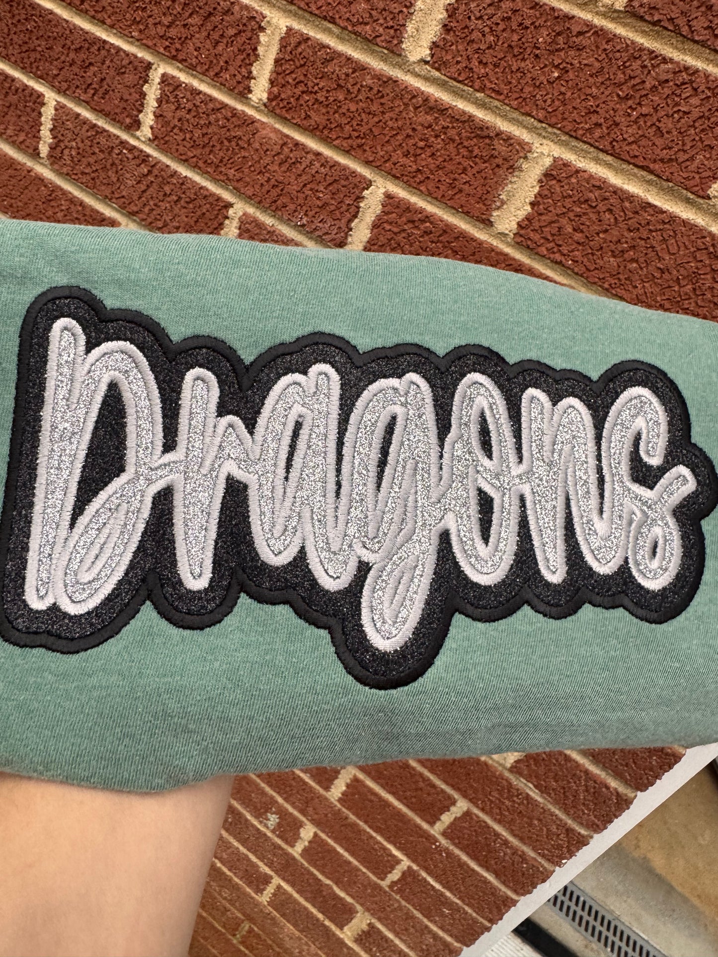 DOUBLE STACKED GLITTER MASCOT DRAGONS (GREEN AND BLACK)- LIGHT GREEN