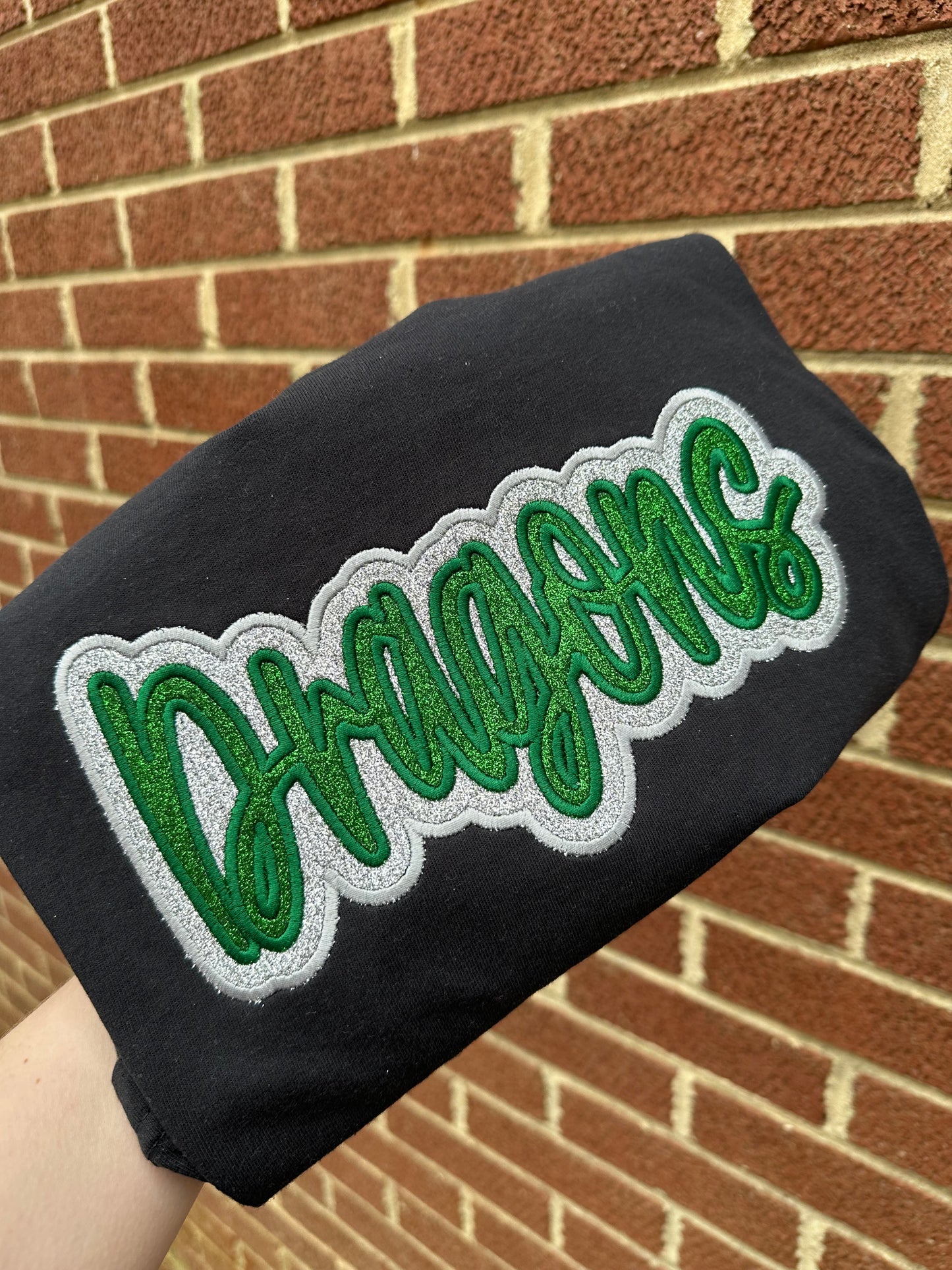 DOUBLE STACKED GLITTER MASCOT DRAGONS (GREEN AND BLACK) BLACK #2