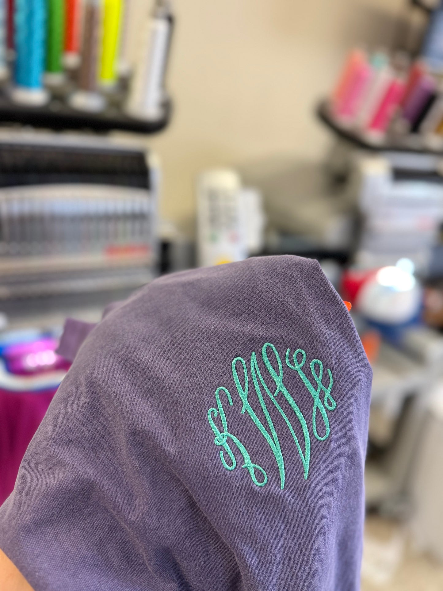 GRAPE COMFORT COLORS MYSTERY MONOGRAM TEE-S,XL,2X,3X