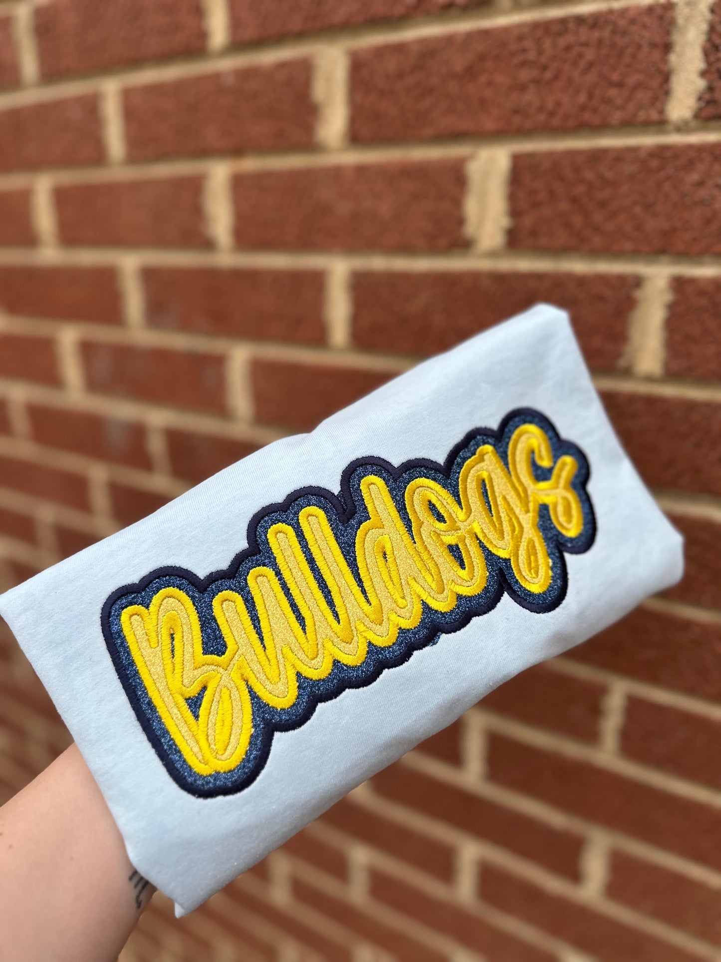 Double Stacked Glitter Mascot BULLDOGS (BLUE AND GOLD)- LIGHT BLUE