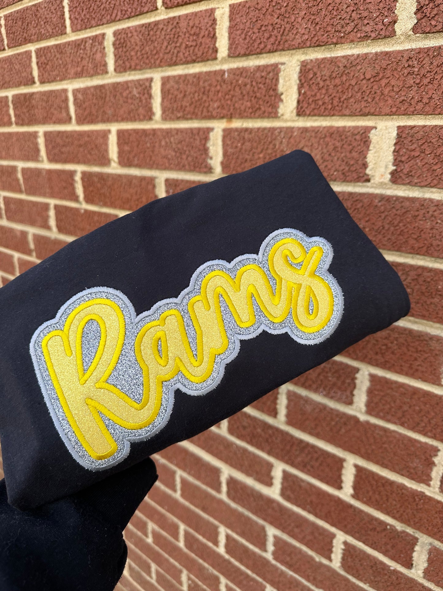 DOUBLE STACKED GLITTER MASCOT RAMS (BLACK AND YELLOW) BLACK