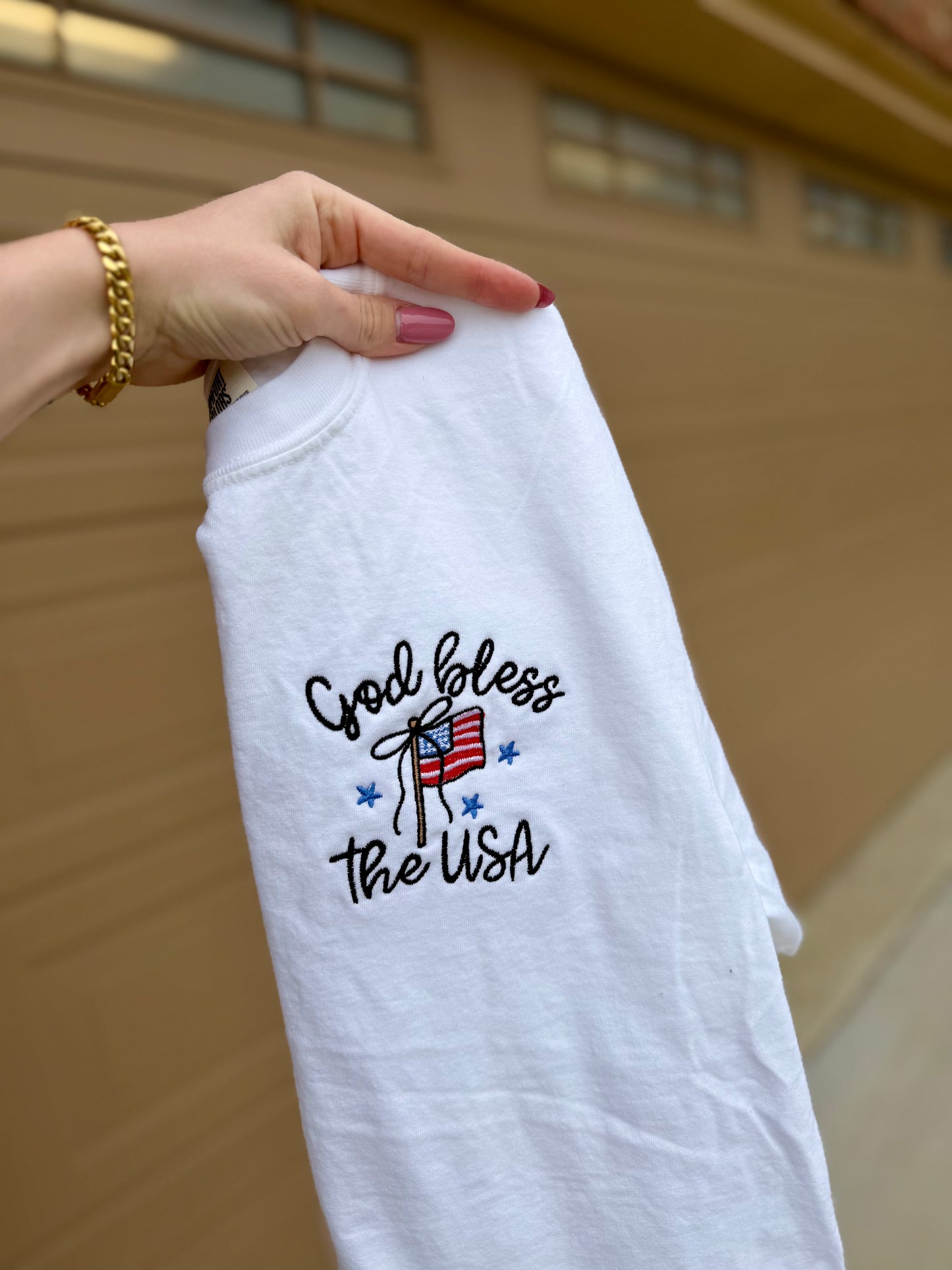 God bless the USA pocket embroidered shirt