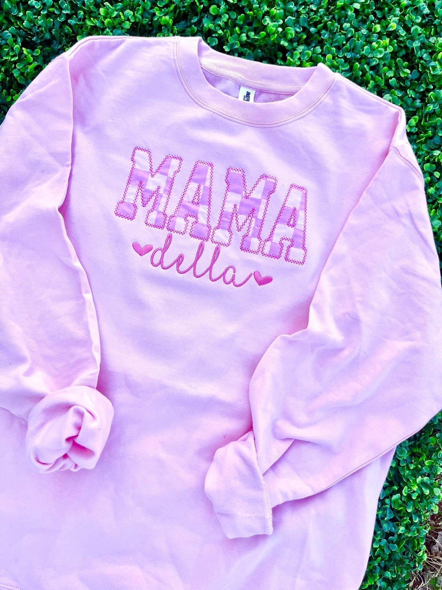 Applique Title Tee- Pink Check