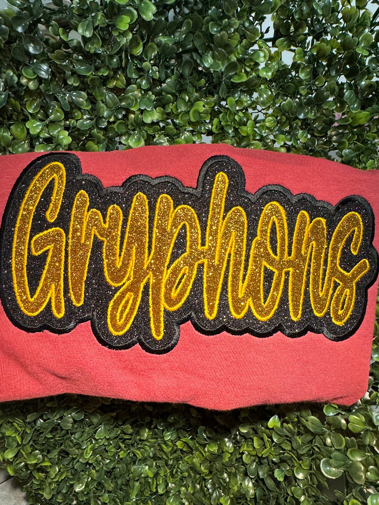 DOUBLE STACKED GLITTER MASCOT GRYPHONS (MAROON AND GOLD) CRIMSON