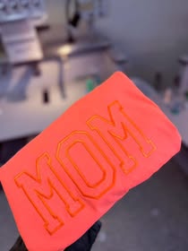 Neon Orange Mom Glitter Embroidery Tee