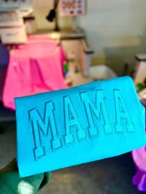 Neon Aqua Mama Glitter Embroidery Tee