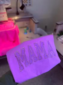 Neon Purple Mama Glitter Embroidery Tee
