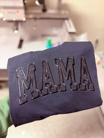 Black on Black Mama Glitter Embroidery Tee