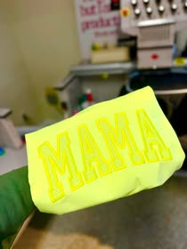 Neon Yellow Mama Glitter Embroidery Tee