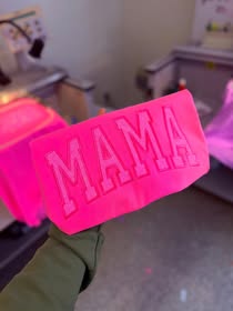 Neon Pink Mama Glitter Embroidery Tee