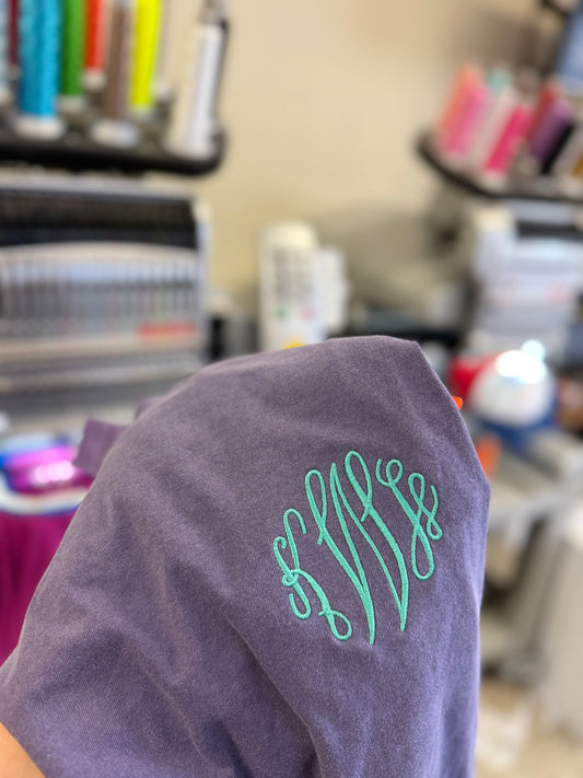 GRAPE COMFORT COLORS MYSTERY MONOGRAM TEE-S,XL,2X,3X