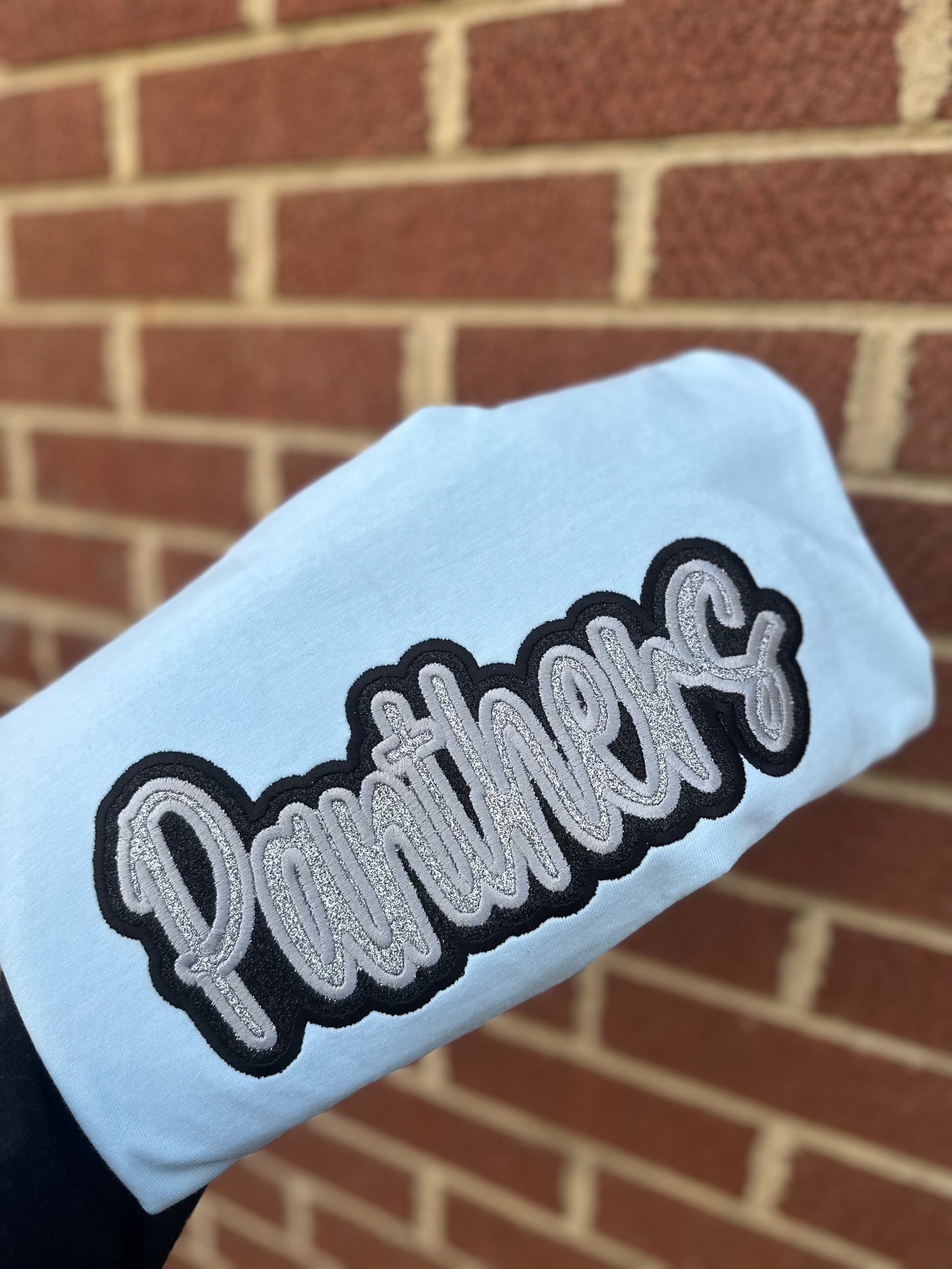 DOUBLE STACKED GLITTER MASCOT PANTHERS (BLUE AND BLACK)- LIGHT BLUE