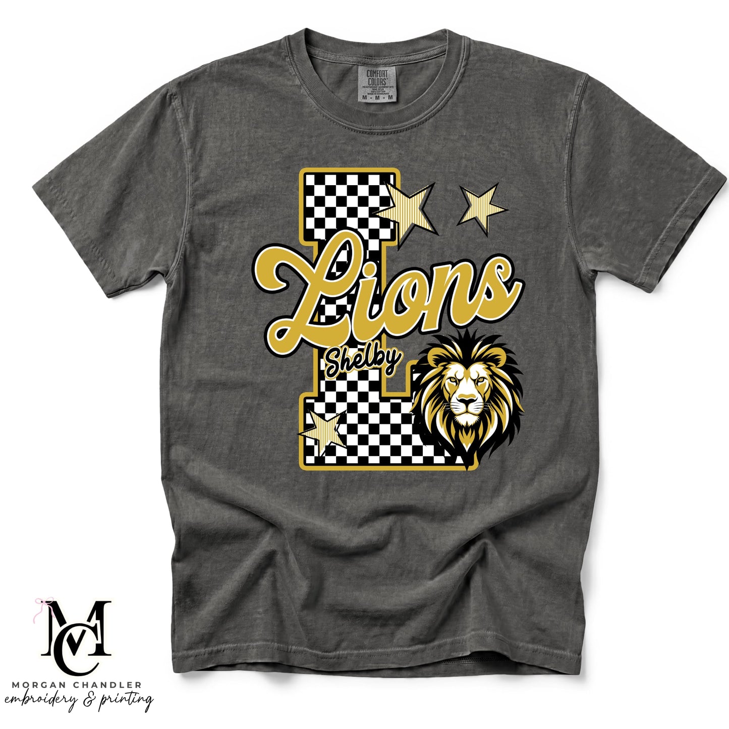 LIONS CHECKERED MASCOT TEE