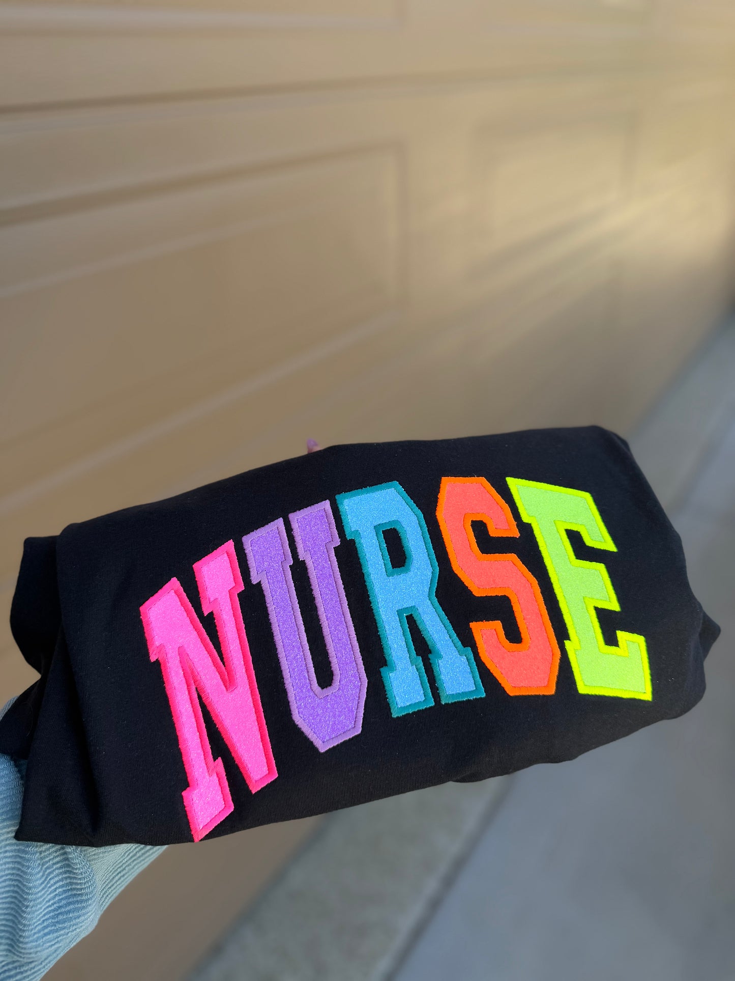 Neon Nurse Glitter Embroidery Tee