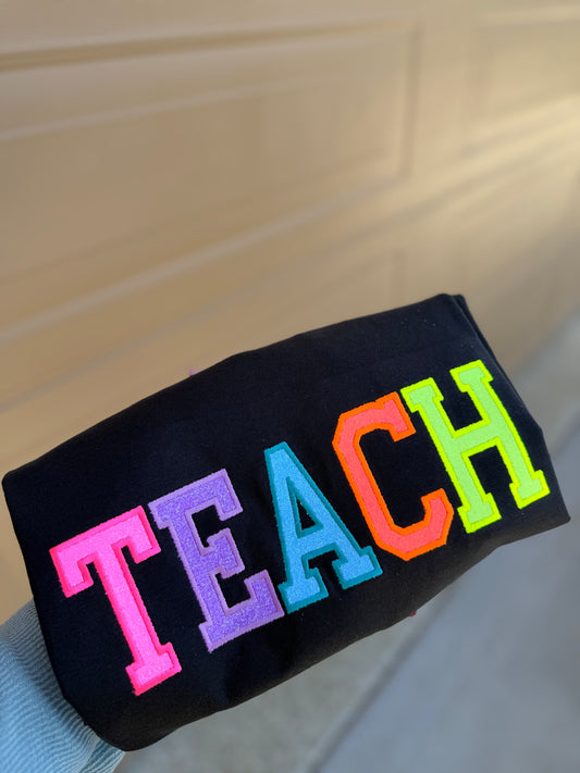Neon Teach Glitter Embroidery Tee