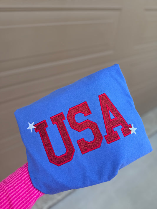 USA Glitter Embroidery Tee