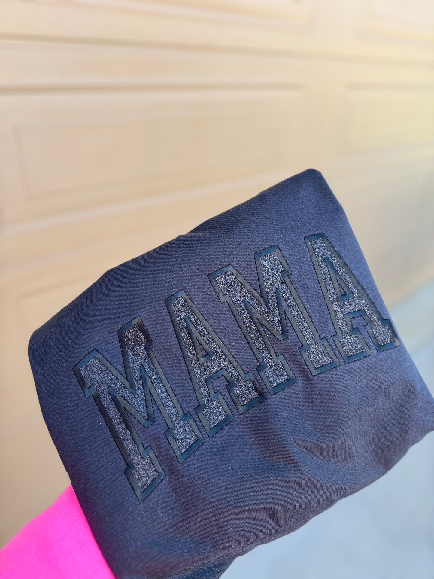 Black on Black Mama Glitter Embroidery Tee