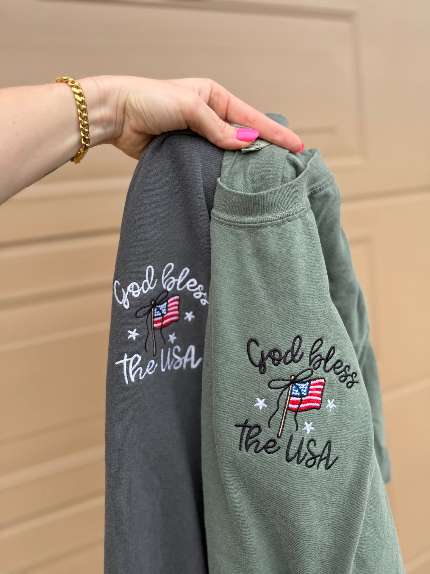 God bless the USA pocket embroidered shirt